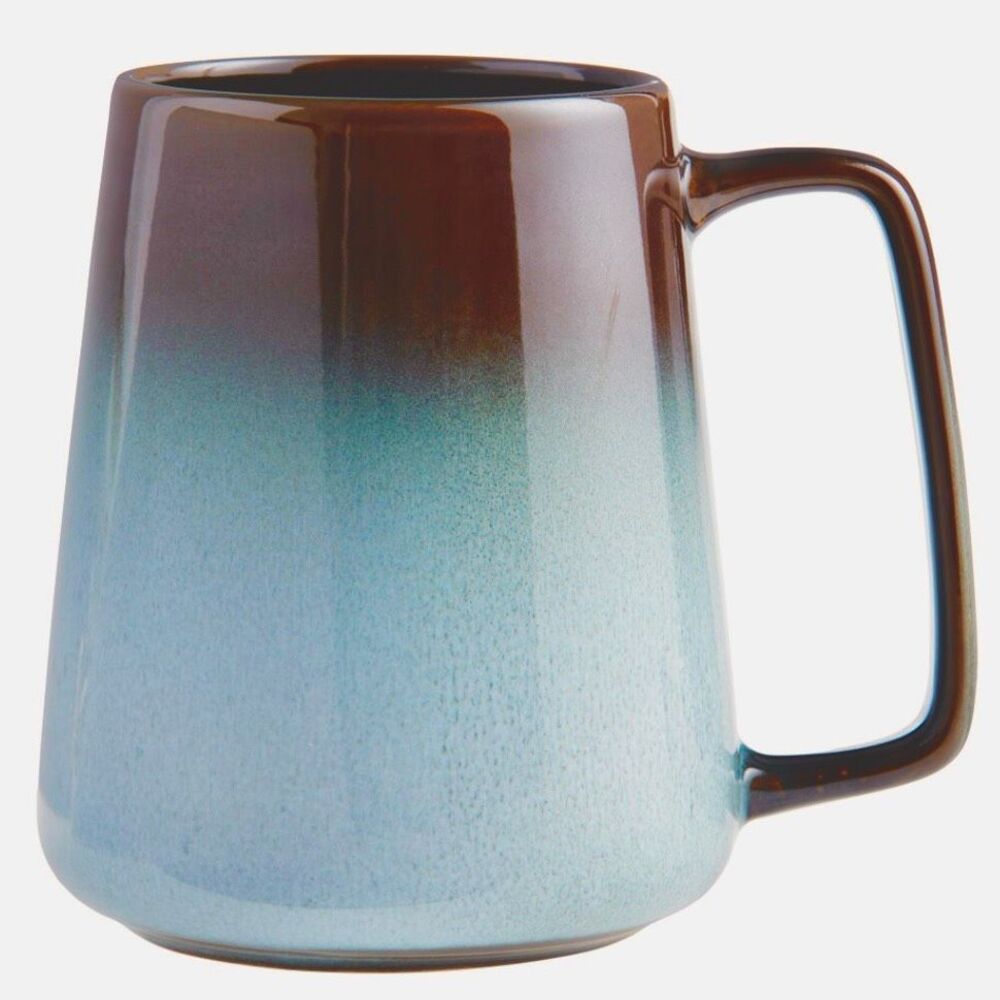 NWT Gorgeous World Market Ombré Blue And Brown Reactive Glaze Ceramic 22 oz Mug - Picture 7 of 9